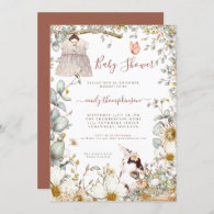 Vintage Florals Bunny Dress Girl Baby Shower Invitation