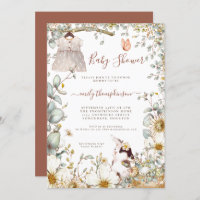 Vintage Florals Bunny Dress Girl Baby Shower Invitation