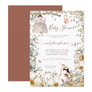 Vintage Florals Bunny Dress Girl Baby Shower Invitation