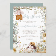 Vintage Florals Bunny Shorts Boy Baby Shower Invitation