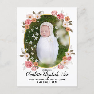 Vintage Florals Daisies Baby Birth Announcement