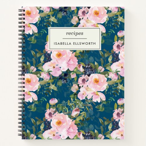 Vintage Florals in Blush Blue Personalized Recipe Notebook