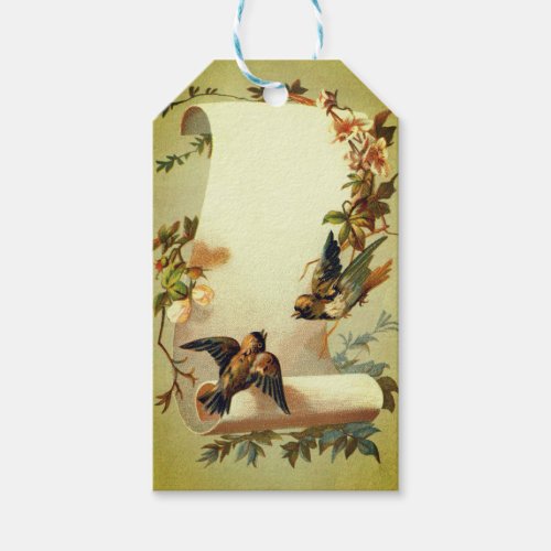 Vintage Florals Scroll Paper with Birds Gift Tags
