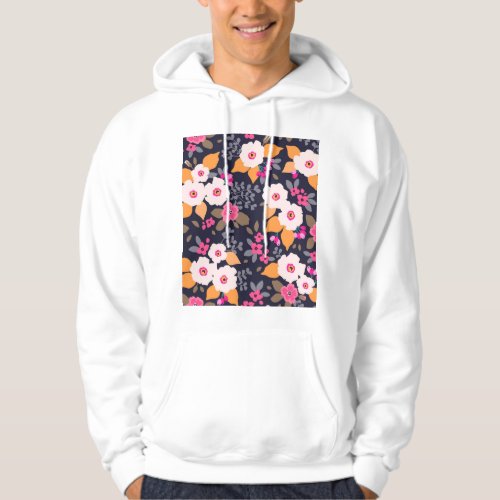 Vintage Florals White on Blue Hoodie