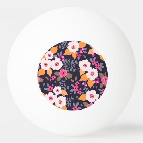Vintage Florals White on Blue Ping Pong Ball