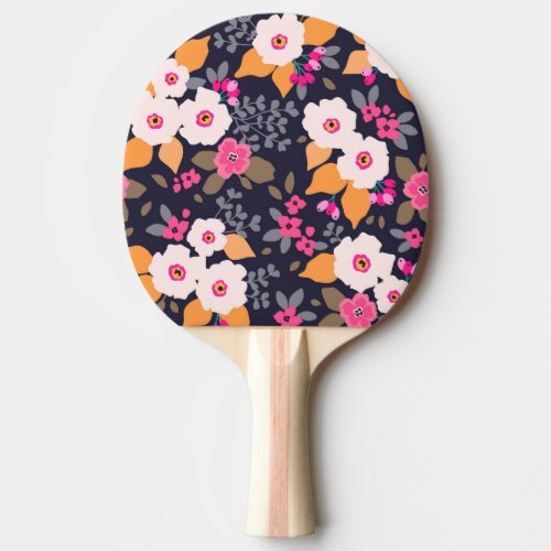 Vintage Florals White on Blue Ping Pong Paddle