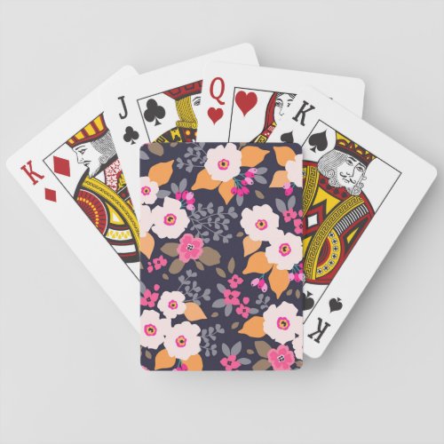 Vintage Florals White on Blue Playing Cards
