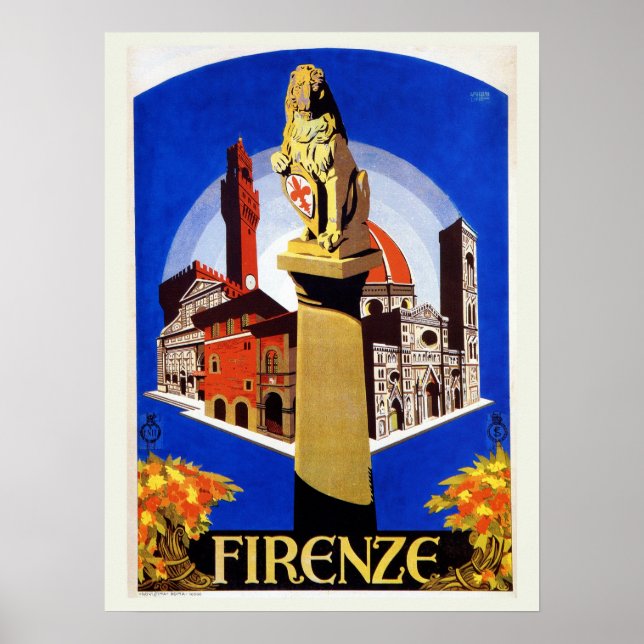 Vintage Florence 1920s Italian travel Poster (Front)
