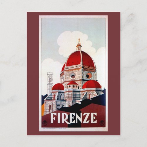 Vintage Florence Italian travel poster Postcard
