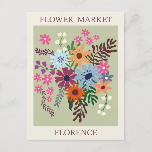 Vintage Florence Italy Flower Market Travel Postcard