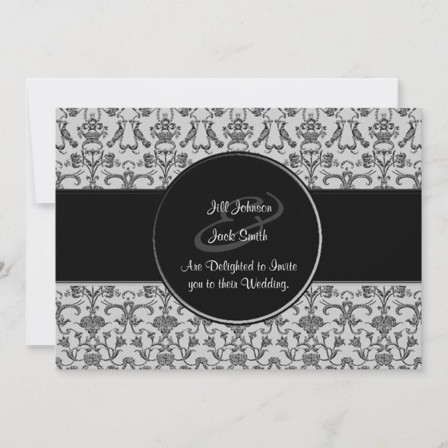 Vintage Florentine Damask (Black) (Wedding) Invitation (Front)