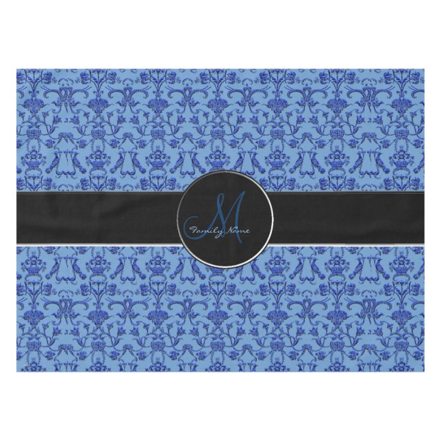 Vintage Florentine Damask (Blue) Tablecloth (Front (Horizontal))