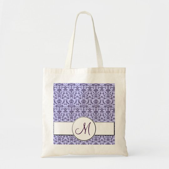 Vintage Florentine Damask (Monogram) (Lilac) Tote Bag