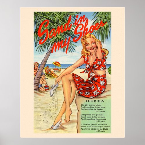 Vintage Florida 1940s Sand in My Shoes Poster