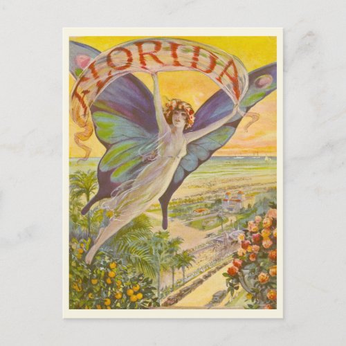 Vintage Florida Advertising with Flying Woman Postcard