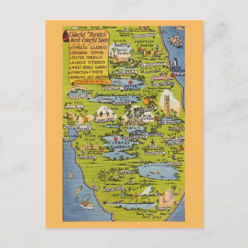 Vintage Florida attractions map Postcard