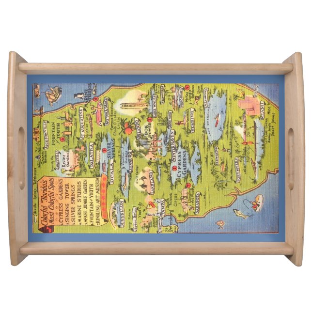 Vintage Florida Attractions Map  Serving Tray (Front)