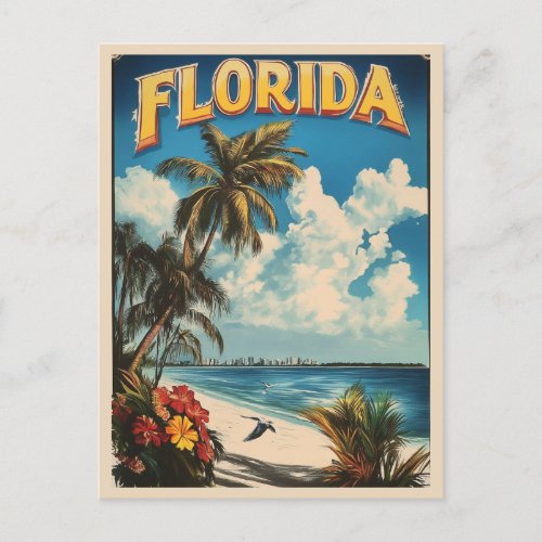 Vintage Florida Beach Ocean Palm Tree Travel Postcard