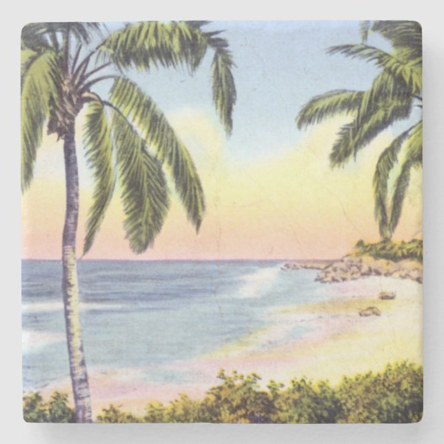Vintage Florida beach scene Stone Coaster (Front)