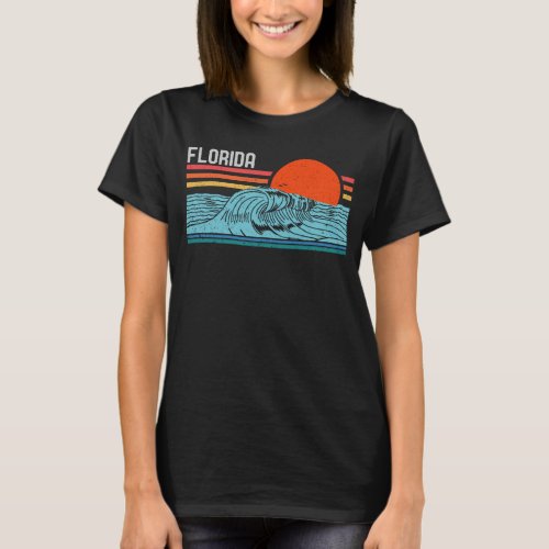 Vintage Florida Beach Surfing Retro Wave Sunset T_Shirt