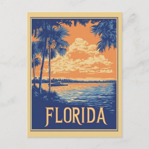 Vintage Florida Coast Sunset Palm Tree Travel Postcard