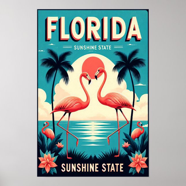 Vintage Florida Flamingo Travel Poster (Front)