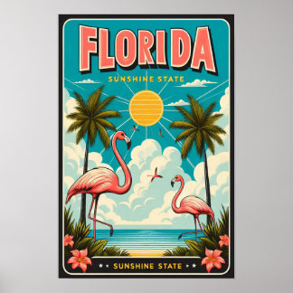 Vintage Florida Flamingo Travel Poster