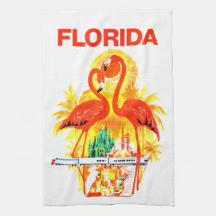 Vintage Florida Flamingos Travel Kitchen Towel