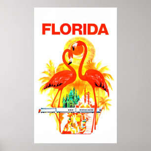 Vintage Florida Flamingos Travel Poster