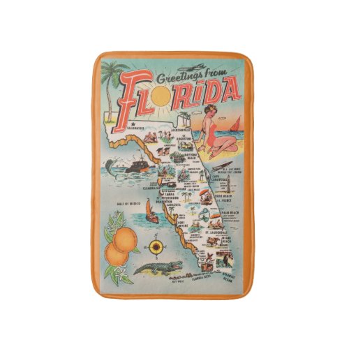 Vintage Florida Greeetings map of attractions Bathroom Mat