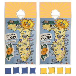 Vintage Florida Greetings Retro Map Cornhole Set