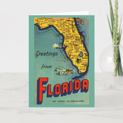 Vintage Florida Map Card