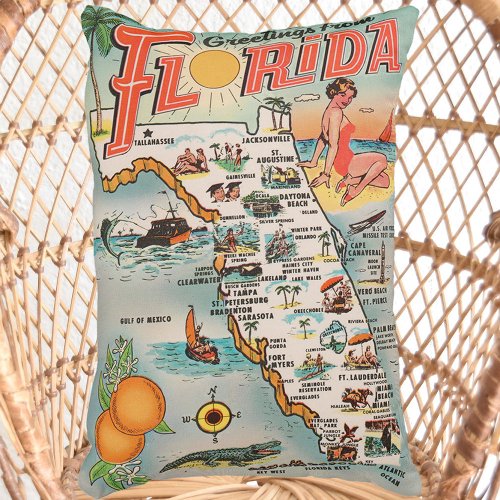 Vintage Florida map kitschy Greetings Accent Pillow