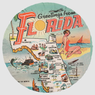 Vintage Florida Map of Attractions Retro 1950s Beach Towel