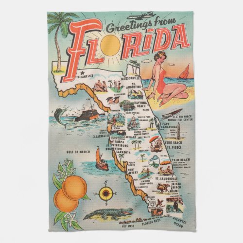 Vintage Florida map of attractions Towel