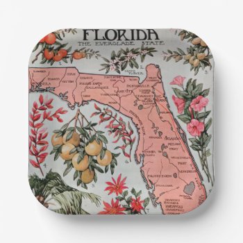 Vintage Florida Map Paper Plates by ellesgreetings at Zazzle