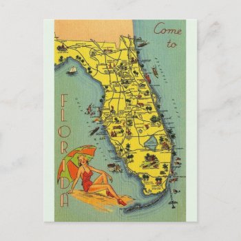 Vintage Florida Map Post Card by RetroMagicShop at Zazzle