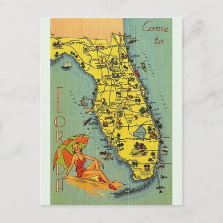 Vintage Florida Map Post Card