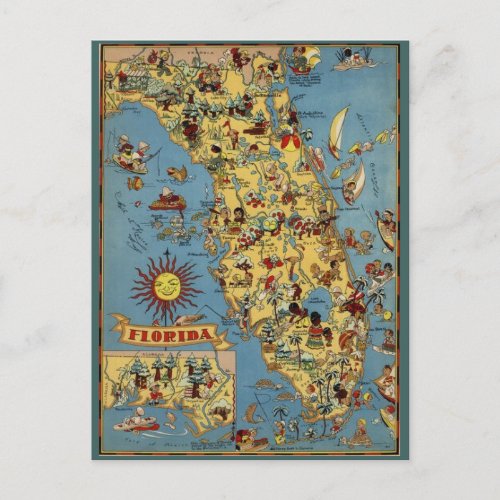 Vintage Florida Map Post Card