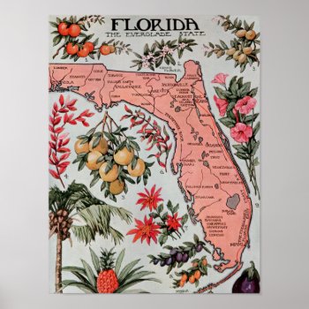 Vintage Florida Map Poster by ellesgreetings at Zazzle