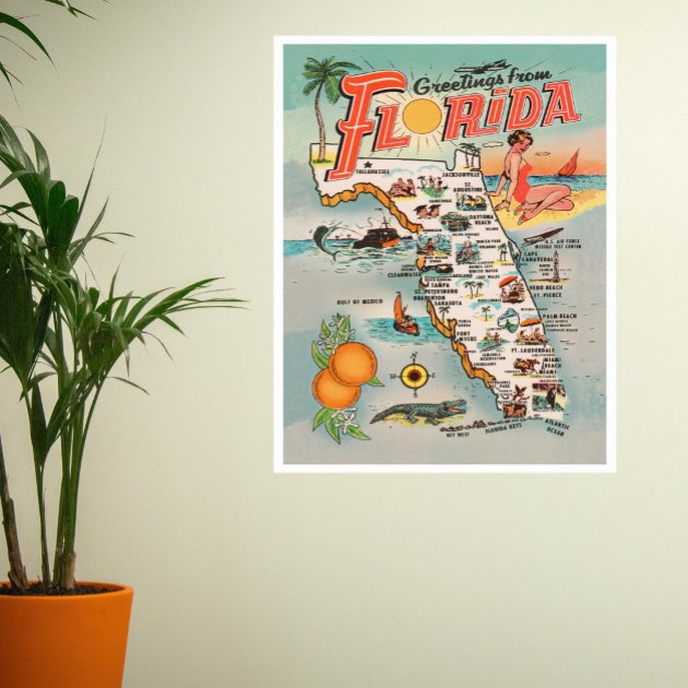 Vintage Florida Map Poster | Zazzle