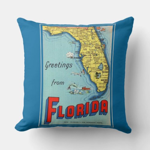 Vintage Florida Map Throw Pillow