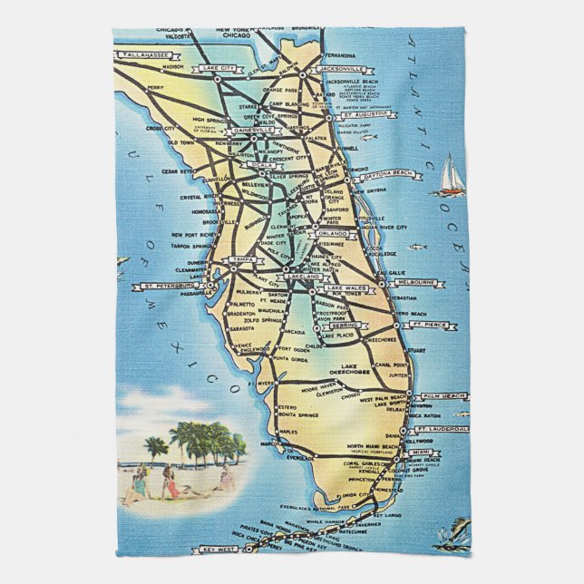Vintage Florida map with highways Kitchen Towel (Vertical)