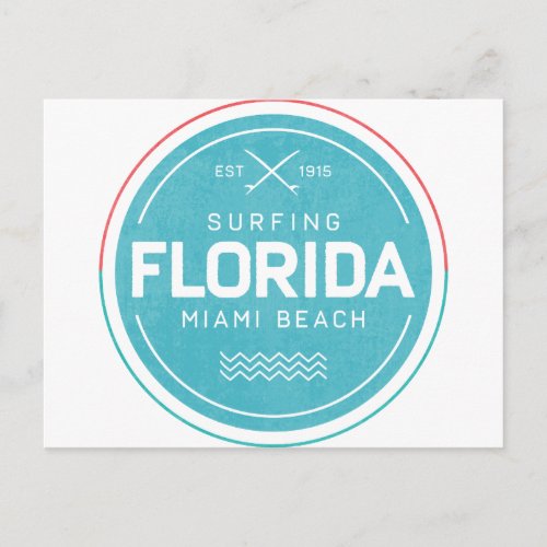 Vintage Florida Miami Beach Surfing Souvenir Retro Postcard