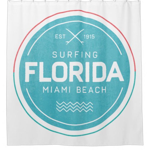 Vintage Florida Miami Beach Surfing Souvenir Retro Shower Curtain