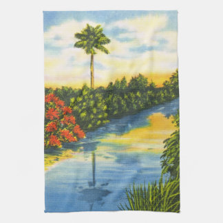 Vintage Florida Palm Tree Sunset Kitchen Tea Towel