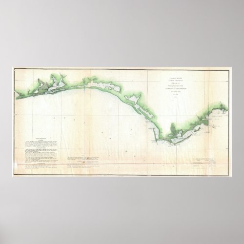 Vintage Florida Panhandle Coastal Map 1852 Poster