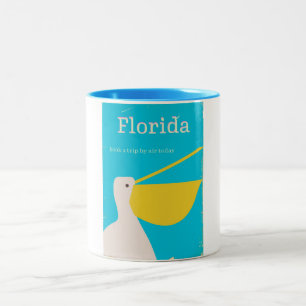 Vintage Florida Pelican travel poster Two-Tone Coffee Mug