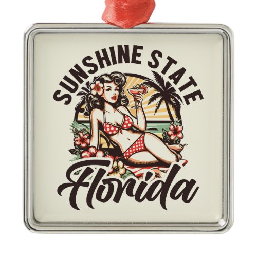 Vintage Florida Pinup Metal Ornament