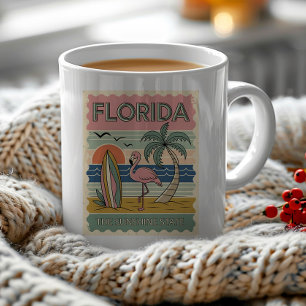 Vintage Florida Postcard Flamingo Palm Trees Coffee Mug